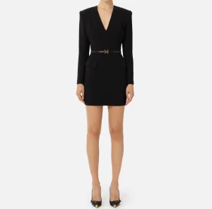 Elisabetta Franchi Mini Abiti | Abiti^Miniabito in fresco di lana stretch con cintura Nero