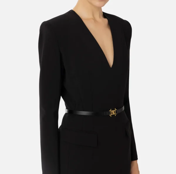 Elisabetta Franchi Mini Abiti | Abiti^Miniabito in fresco di lana stretch con cintura Nero
