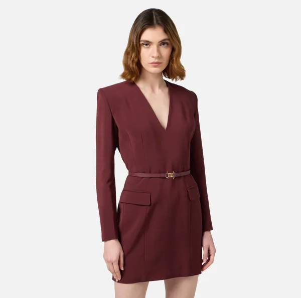 Elisabetta Franchi Mini Abiti | Abiti^Miniabito in fresco di lana stretch con cintura RougeNoir