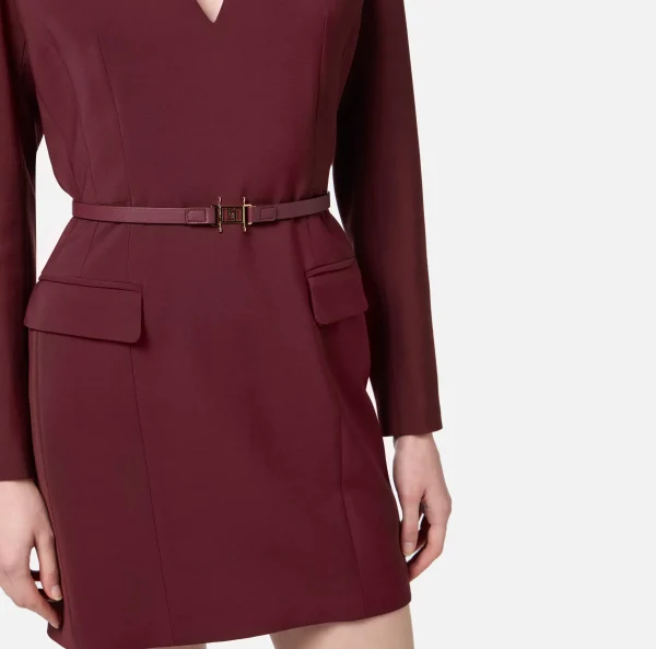 Elisabetta Franchi Mini Abiti | Abiti^Miniabito in fresco di lana stretch con cintura RougeNoir
