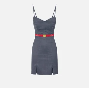Elisabetta Franchi Mini Abiti | Abiti^Miniabito in fresco lana mélange con cintura Navy