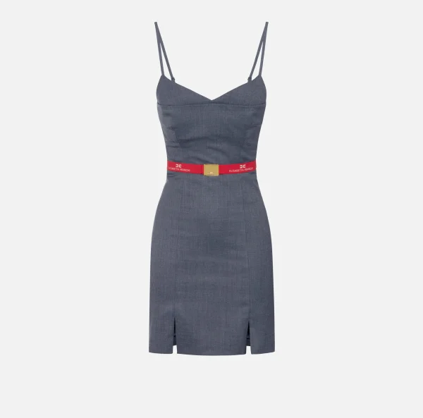 Elisabetta Franchi Mini Abiti | Abiti^Miniabito in fresco lana mélange con cintura Navy