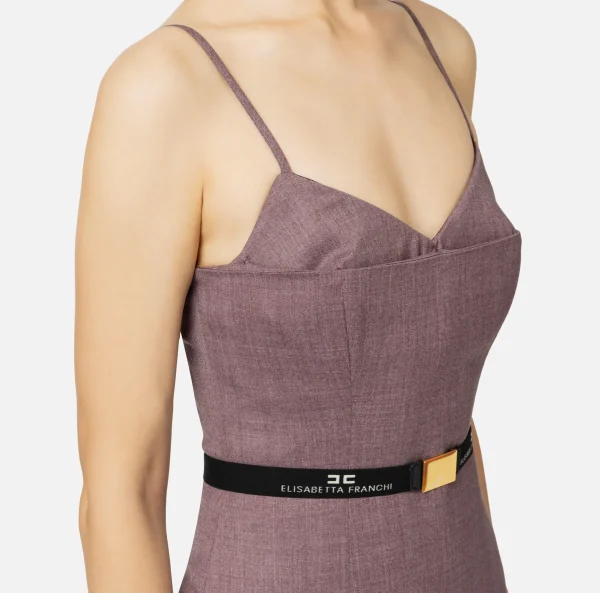 Elisabetta Franchi Mini Abiti | Abiti^Miniabito in fresco lana mélange con cintura RougeNoir