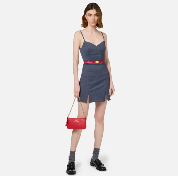 Elisabetta Franchi Mini Abiti | Abiti^Miniabito in fresco lana mélange con cintura Navy