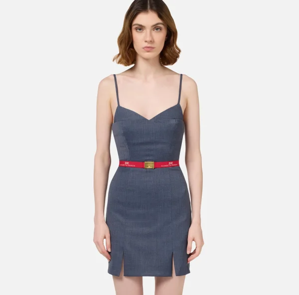 Elisabetta Franchi Mini Abiti | Abiti^Miniabito in fresco lana mélange con cintura Navy