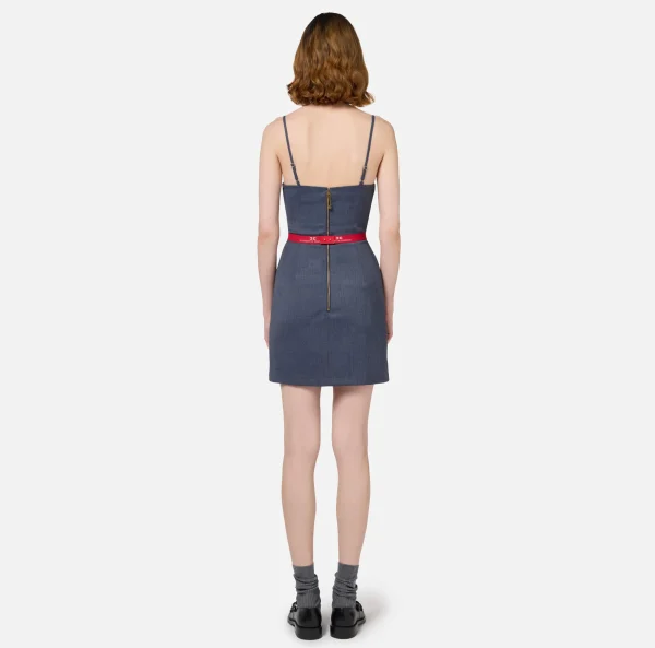 Elisabetta Franchi Mini Abiti | Abiti^Miniabito in fresco lana mélange con cintura Navy