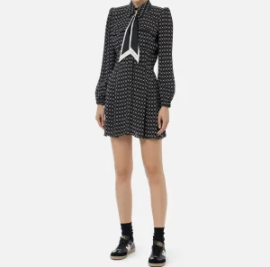 Elisabetta Franchi Mini Abiti | Abiti^Miniabito in georgette stampa rombo con foulard Nero/Burro