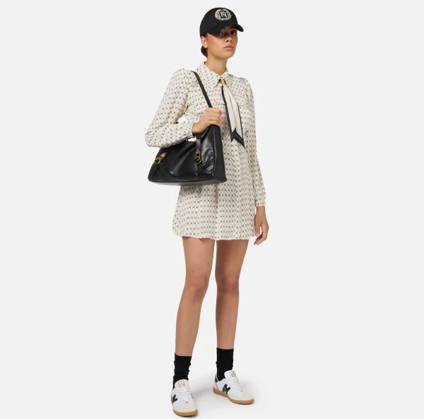 Elisabetta Franchi Mini Abiti | Abiti^Miniabito in georgette stampa rombo con foulard Burro/Nero