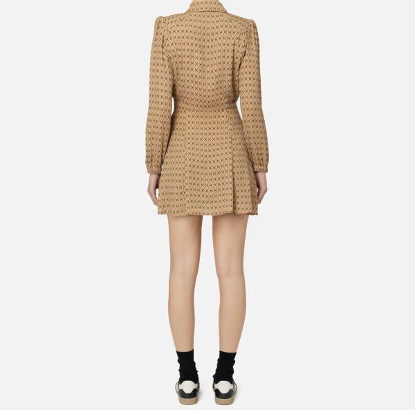Elisabetta Franchi Mini Abiti | Abiti^Miniabito in georgette stampa rombo con foulard Camel/Nero