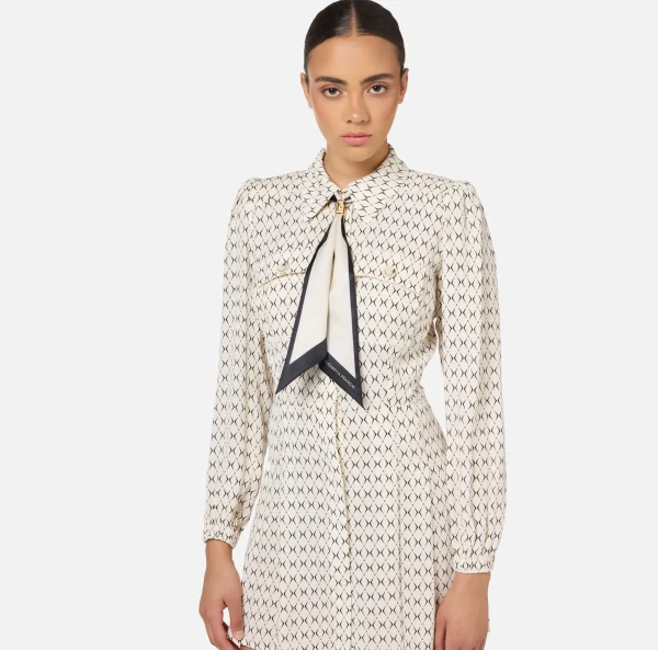 Elisabetta Franchi Mini Abiti | Abiti^Miniabito in georgette stampa rombo con foulard Burro/Nero