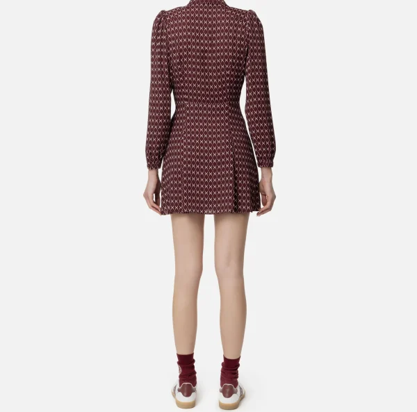 Elisabetta Franchi Mini Abiti | Abiti^Miniabito in georgette stampa rombo con foulard RougeNoir/Burro