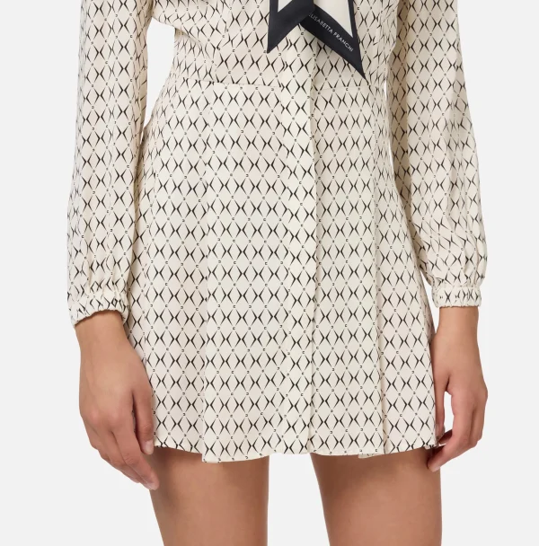 Elisabetta Franchi Mini Abiti | Abiti^Miniabito in georgette stampa rombo con foulard Burro/Nero