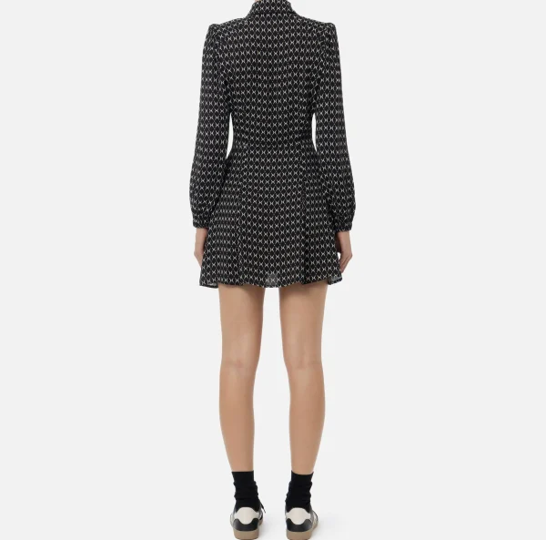 Elisabetta Franchi Mini Abiti | Abiti^Miniabito in georgette stampa rombo con foulard Nero/Burro