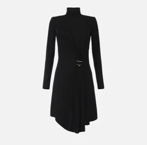 Elisabetta Franchi Mini Abiti | Abiti^Miniabito in jersey con drappeggio e accessorio gioiello Nero