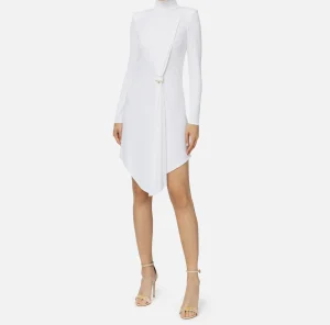 Elisabetta Franchi Mini Abiti | Abiti^Miniabito in jersey con drappeggio e accessorio gioiello Avorio