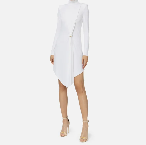 Elisabetta Franchi Mini Abiti | Abiti^Miniabito in jersey con drappeggio e accessorio gioiello Avorio