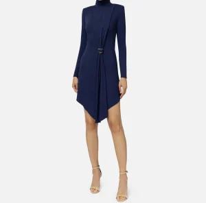 Elisabetta Franchi Mini Abiti | Abiti^Miniabito in jersey con drappeggio e accessorio gioiello Navy