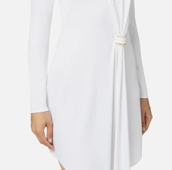 Elisabetta Franchi Mini Abiti | Abiti^Miniabito in jersey con drappeggio e accessorio gioiello Avorio