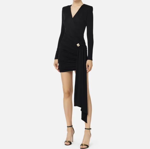 Elisabetta Franchi Mini Abiti | Abiti^Miniabito in jersey drappeggiato con accessorio gioiello Nero