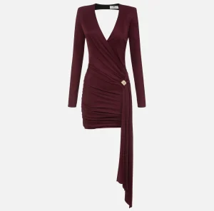 Elisabetta Franchi Mini Abiti | Abiti^Miniabito in jersey drappeggiato con accessorio gioiello RougeNoir