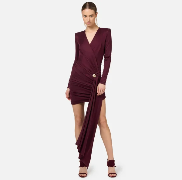 Elisabetta Franchi Mini Abiti | Abiti^Miniabito in jersey drappeggiato con accessorio gioiello RougeNoir