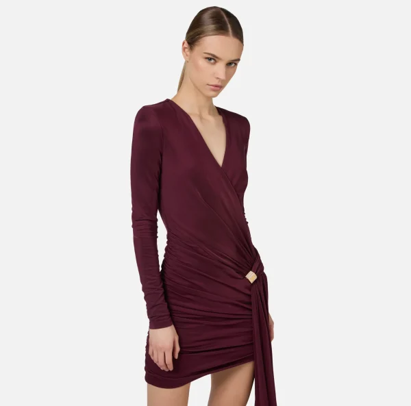 Elisabetta Franchi Mini Abiti | Abiti^Miniabito in jersey drappeggiato con accessorio gioiello RougeNoir