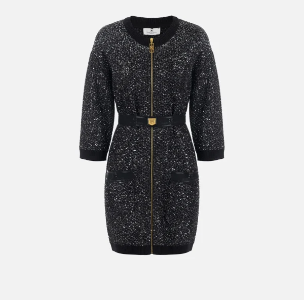 Elisabetta Franchi Mini Abiti | Abiti In Maglia^Miniabito in lana con filo paillettes Nero/Silver