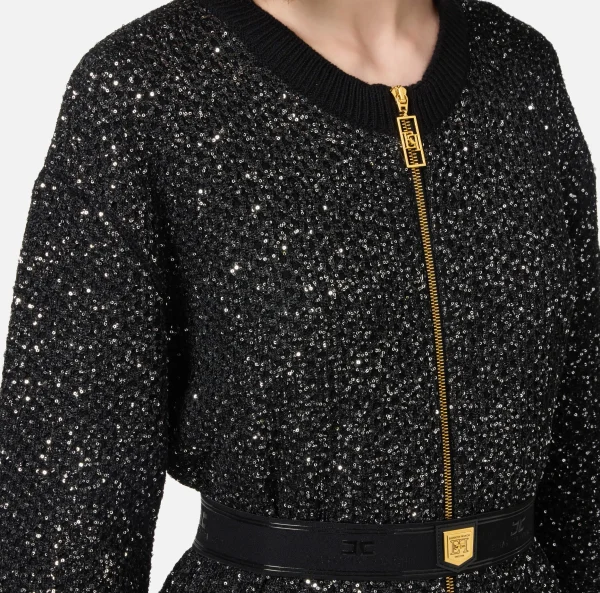 Elisabetta Franchi Mini Abiti | Abiti In Maglia^Miniabito in lana con filo paillettes Nero/Silver