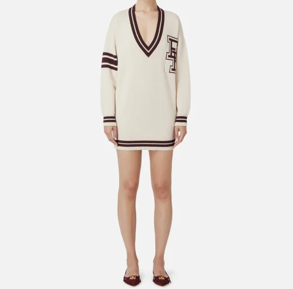 Elisabetta Franchi Abiti In Maglia | Mini Abiti^Miniabito in lana tipo college Burro/RougeNoir