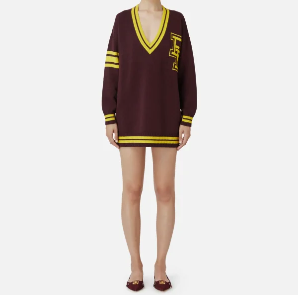 Elisabetta Franchi Abiti In Maglia | Mini Abiti^Miniabito in lana tipo college RougeNoir/Mimosa