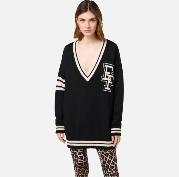Elisabetta Franchi Abiti In Maglia | Mini Abiti^Miniabito in lana tipo college Nero/Burro