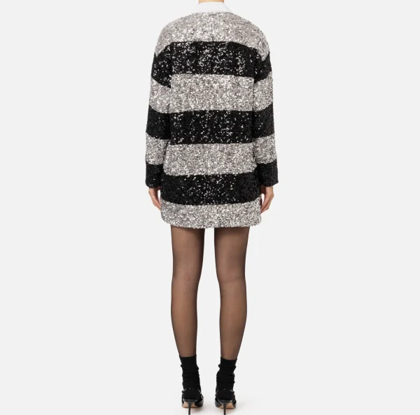 Elisabetta Franchi Mini Abiti | Abiti^Miniabito in paillettes a righe con colletto a camicia Argento/Nero