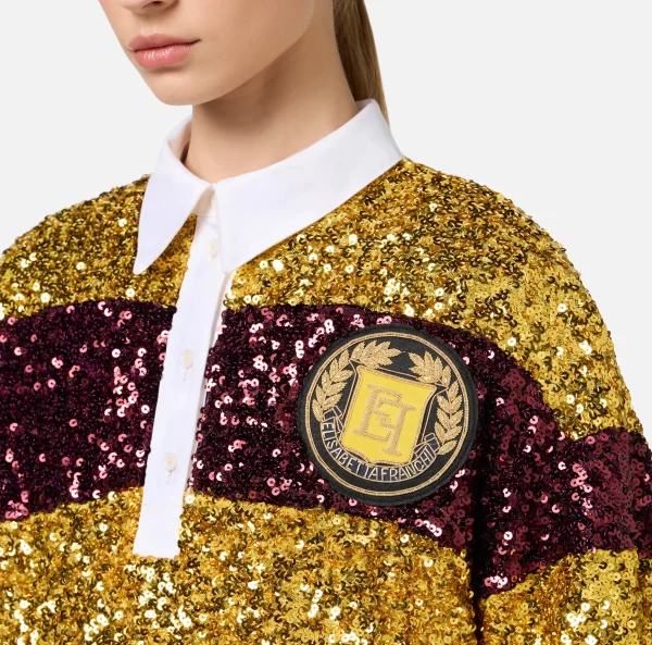 Elisabetta Franchi Mini Abiti | Abiti^Miniabito in paillettes a righe con colletto a camicia Mimosa/RougeNoir
