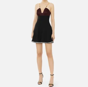 Elisabetta Franchi Mini Abiti | Abiti^Miniabito in satin con catena groumette Rougenoir/Nero/Burro