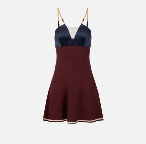Elisabetta Franchi Mini Abiti | Abiti^Miniabito in satin con catena groumette Navy/RougeNoir/Burro