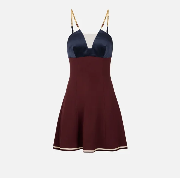 Elisabetta Franchi Mini Abiti | Abiti^Miniabito in satin con catena groumette Navy/RougeNoir/Burro