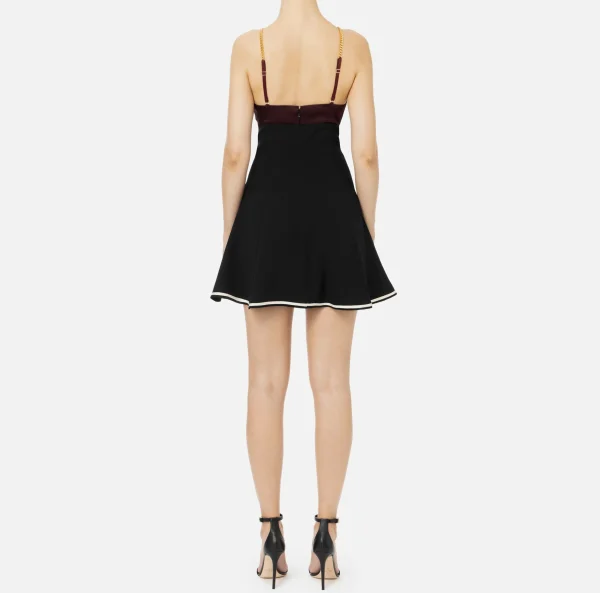 Elisabetta Franchi Mini Abiti | Abiti^Miniabito in satin con catena groumette Rougenoir/Nero/Burro