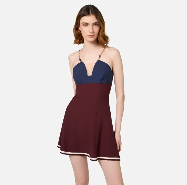 Elisabetta Franchi Mini Abiti | Abiti^Miniabito in satin con catena groumette Navy/RougeNoir/Burro