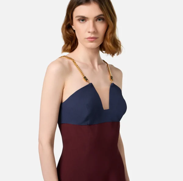 Elisabetta Franchi Mini Abiti | Abiti^Miniabito in satin con catena groumette Navy/RougeNoir/Burro