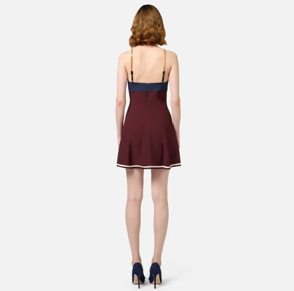 Elisabetta Franchi Mini Abiti | Abiti^Miniabito in satin con catena groumette Navy/RougeNoir/Burro