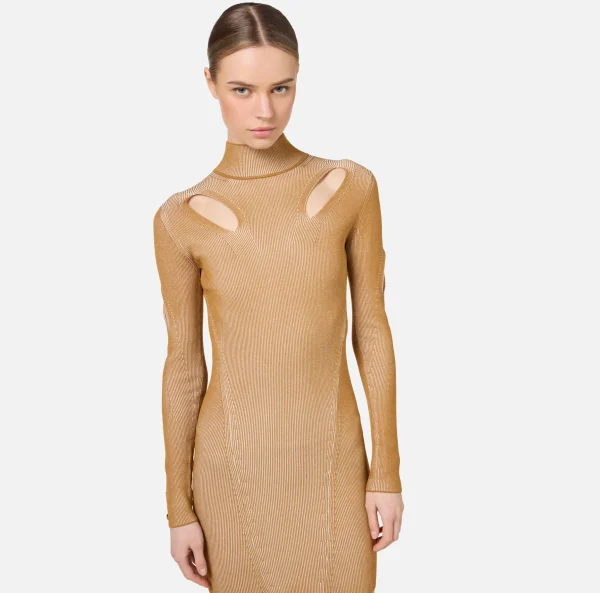 Elisabetta Franchi Mini Abiti | Abiti In Maglia^Miniabito in viscosa a costine con cut-out RougeNoir/Blush