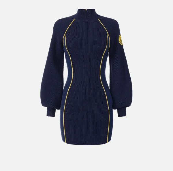 Elisabetta Franchi Abiti In Maglia | Mini Abiti^Miniabito in viscosa con patch logo Navy/Mimosa