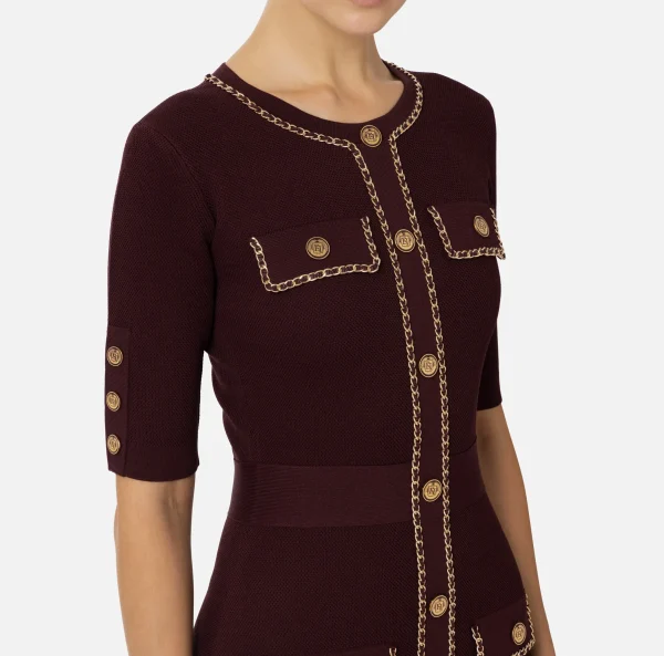 Elisabetta Franchi Mini Abiti | Abiti In Maglia^Miniabito in viscosa con catena RougeNoir