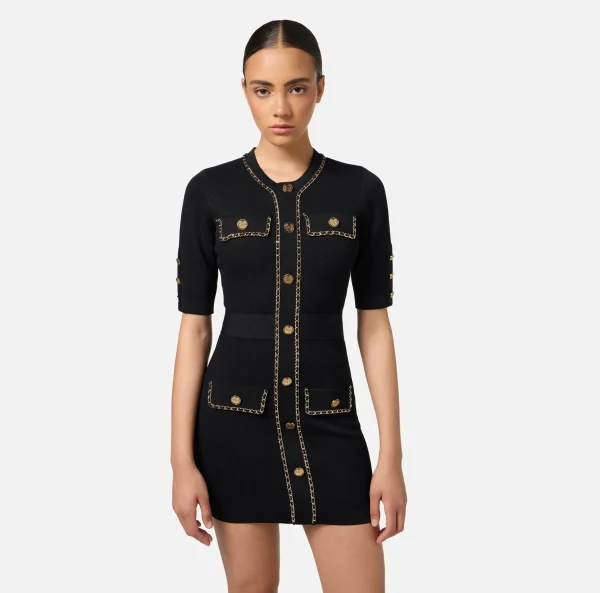 Elisabetta Franchi Mini Abiti | Abiti In Maglia^Miniabito in viscosa con catena Nero