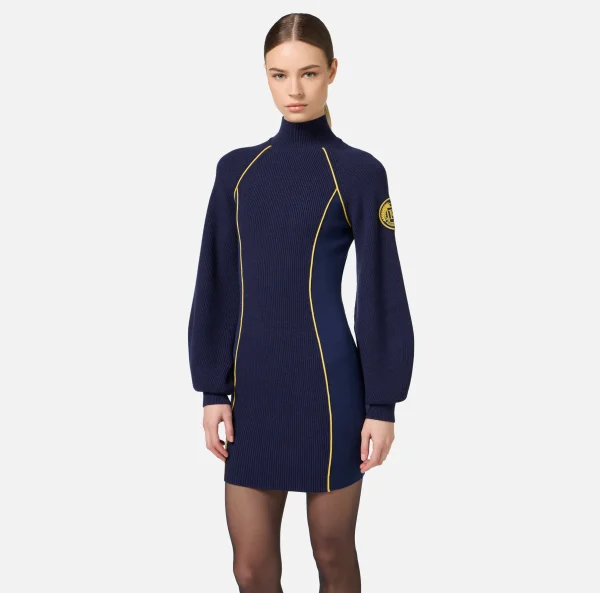 Elisabetta Franchi Abiti In Maglia | Mini Abiti^Miniabito in viscosa con patch logo Navy/Mimosa