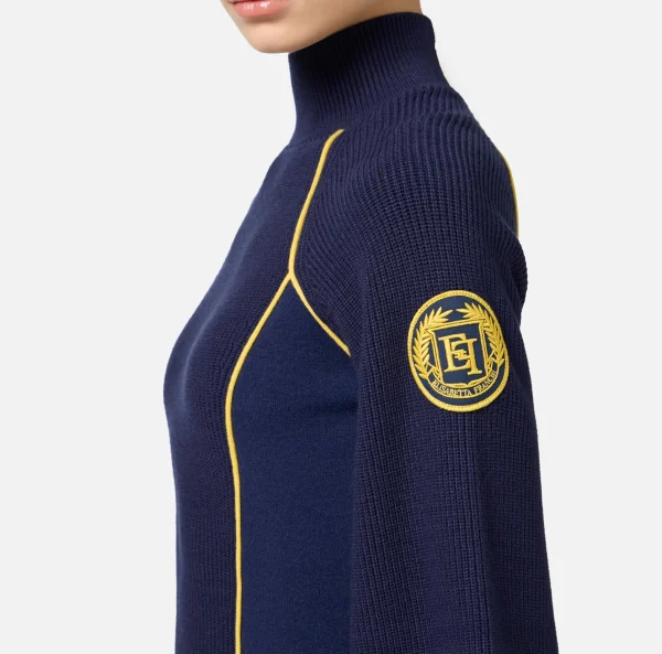 Elisabetta Franchi Abiti In Maglia | Mini Abiti^Miniabito in viscosa con patch logo Navy/Mimosa