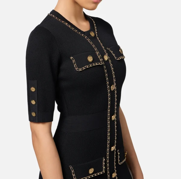 Elisabetta Franchi Mini Abiti | Abiti In Maglia^Miniabito in viscosa con catena Nero