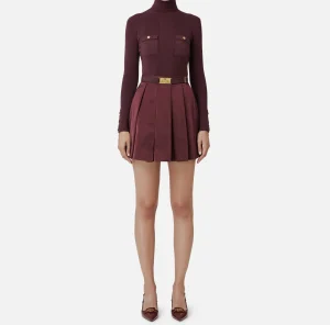 Elisabetta Franchi Mini Abiti | Abiti In Maglia^Miniabito in viscosa e seta a costine con ricamo logo RougeNoir
