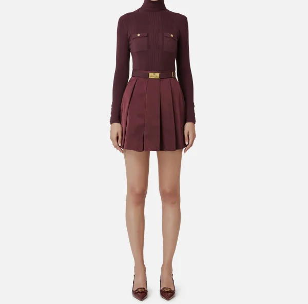Elisabetta Franchi Mini Abiti | Abiti In Maglia^Miniabito in viscosa e seta a costine con ricamo logo RougeNoir