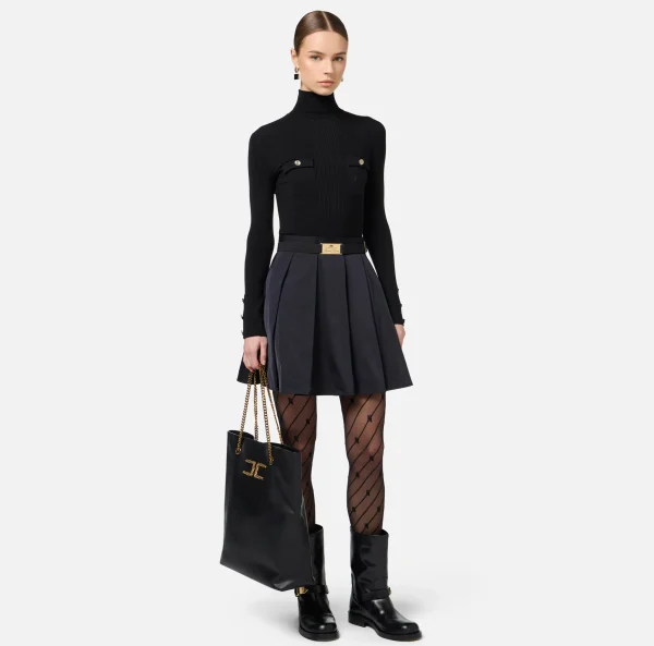Elisabetta Franchi Mini Abiti | Abiti In Maglia^Miniabito in viscosa e seta a costine con ricamo logo Nero